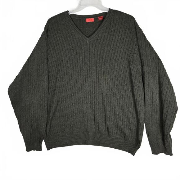 Izod Other - IZOD Men's XXL V-Neck Sweater 100% Cotton Olive Green Ribbed Cable Knit